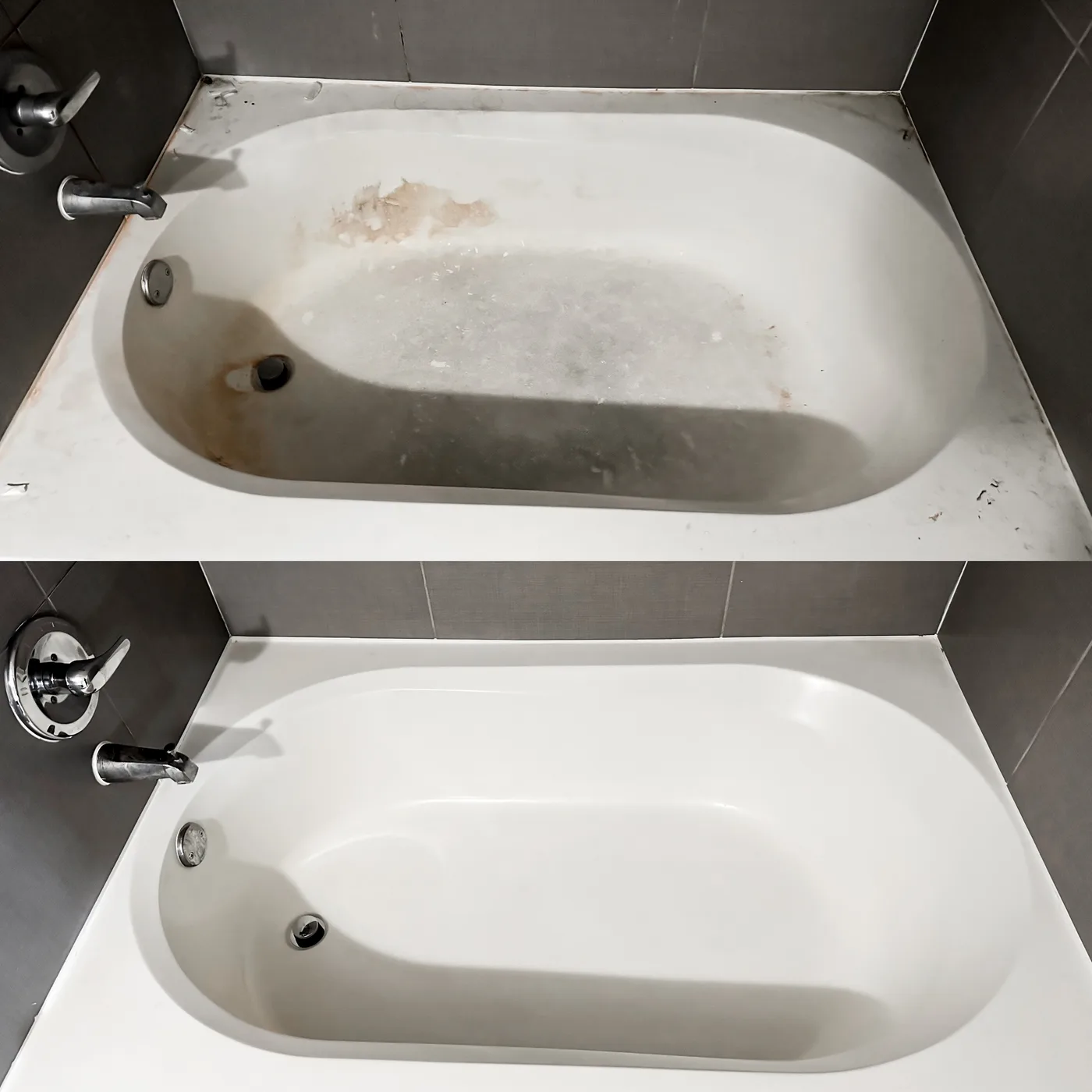 Bañera antes y después de una limpieza profunda de Clean My Mess